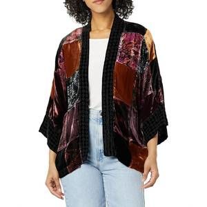 NEW JOHNNY WAS patchwork velvet cropped kimono in multi